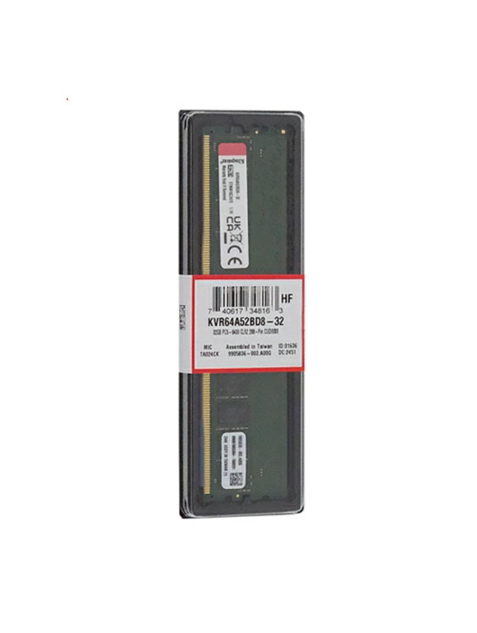 KVR64A52BD8-32 - Kingston 32GB 6400MHz DDR5 PC5-51200 Non-ECC CL52 288-Pin DIMM 1.1V Dual Rank x8 Memory Module