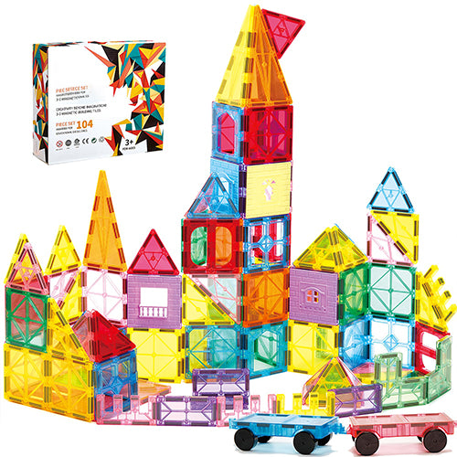 104PCS Magnetic Building Tiles, STEM Educational Stacking Blocks, Construction Toys for Kids Ages 3-9, Creative Toddler Boy Girl Christmas Birthday Gift