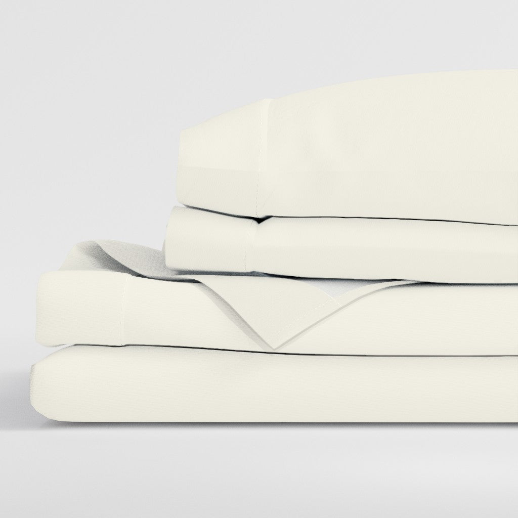 SUPREME ELEGANCE Full Size Bed Sheets Set - Natural 100% Cotton Percale Deep Pocket Full Size Sheets Set, OekoTex Made in Green Sustainable Cotton Bedding with Snug Fit, Crisp Comfy Feel, Light Ivory