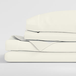 SUPREME ELEGANCE Full Size Bed Sheets Set - Natural 100% Cotton Percale Deep Pocket Full Size Sheets Set, OekoTex Made in Green Sustainable Cotton Bedding with Snug Fit, Crisp Comfy Feel, Light Ivory
