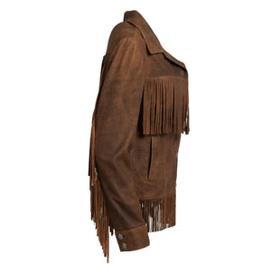 Women's Brown Lea Fringe Leather Jacket