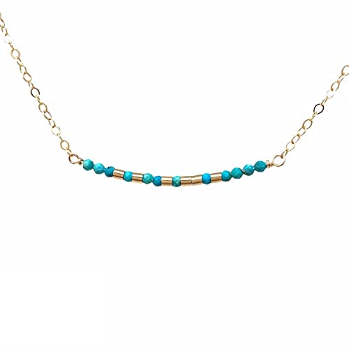 JENNYANDJUDE Custom TURQUOISE Morse Code Bar Necklace – Gold Fill, Sterling Silver Rose Gold – Dainty Personalized Gemstone Jewelry – December Birthstone Gift