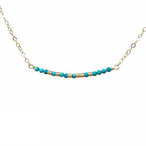 JENNYANDJUDE Custom TURQUOISE Morse Code Bar Necklace – Gold Fill, Sterling Silver Rose Gold – Dainty Personalized Gemstone Jewelry – December Birthstone Gift