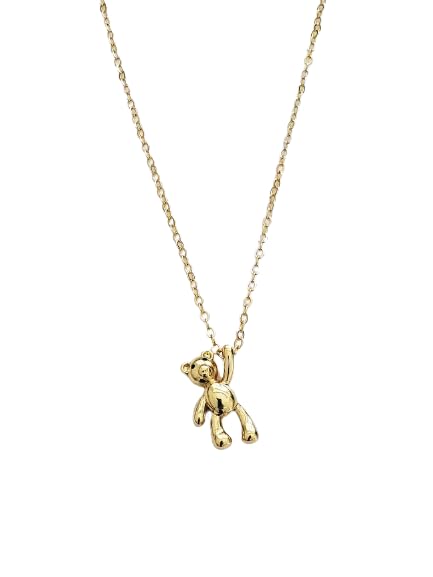 Gold Teddy Bear Charm Necklace Simple Chain 18K Girls Cute Bears Pendant Stuffed Animal Jewelry