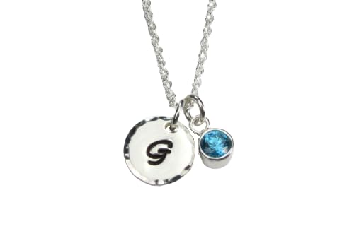 Sterling Silver Initial Necklace with Birthstone Mothers Jewelry Personalized Bridesmaid Gift for Women Monogram Necklace