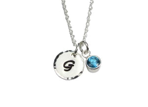 Sterling Silver Initial Necklace with Birthstone Mothers Jewelry Personalized Bridesmaid Gift for Women Monogram Necklace