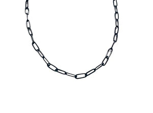 Black Pewter Paperclip Chain Choker Necklace Layered Links Medium Size Links