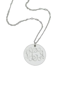The Personal Exchange Monogram Sterling Silver Disc Necklace Personalized Engraved