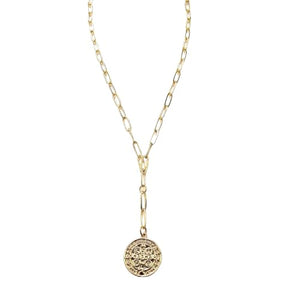 Gold Coin Charm Lariat Plated Paperclip Chain Linked Paper Clips Linking 18K Gold Plated