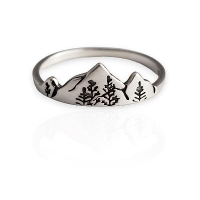 Radiant Jewel Studio 925 Sterling Silver Mountain Range Ring for Women - Highs and Lows Wave Band, Mother Daughter Inspirational Jewelry, Alaska Wildflower Nature Gift