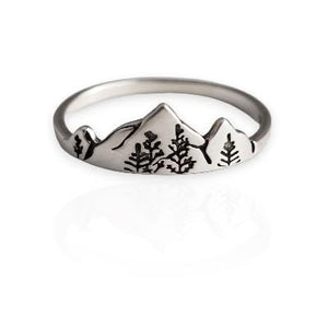 Radiant Jewel Studio 925 Sterling Silver Mountain Range Ring for Women - Highs and Lows Wave Band, Mother Daughter Inspirational Jewelry, Alaska Wildflower Nature Gift