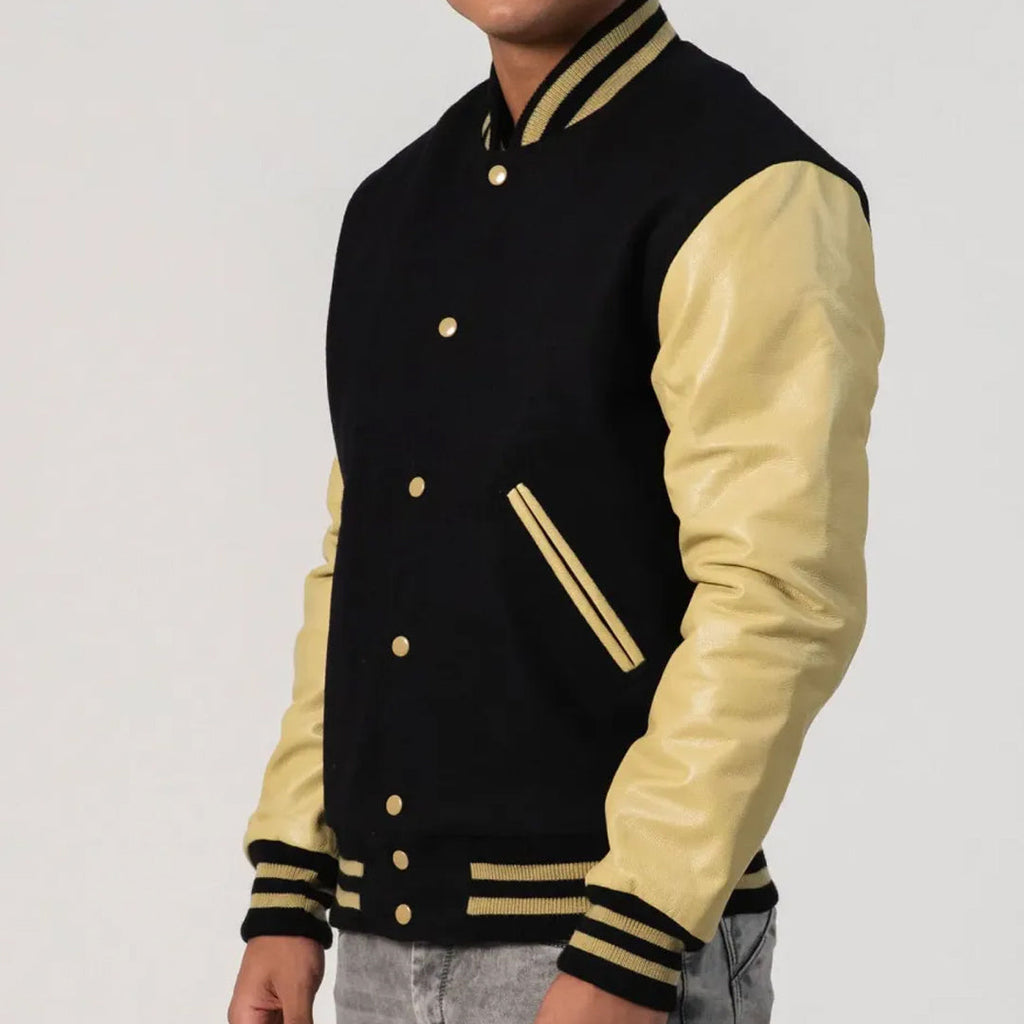 Black Wool Varsity Jacket & Vegas Gold Leather Sleeves