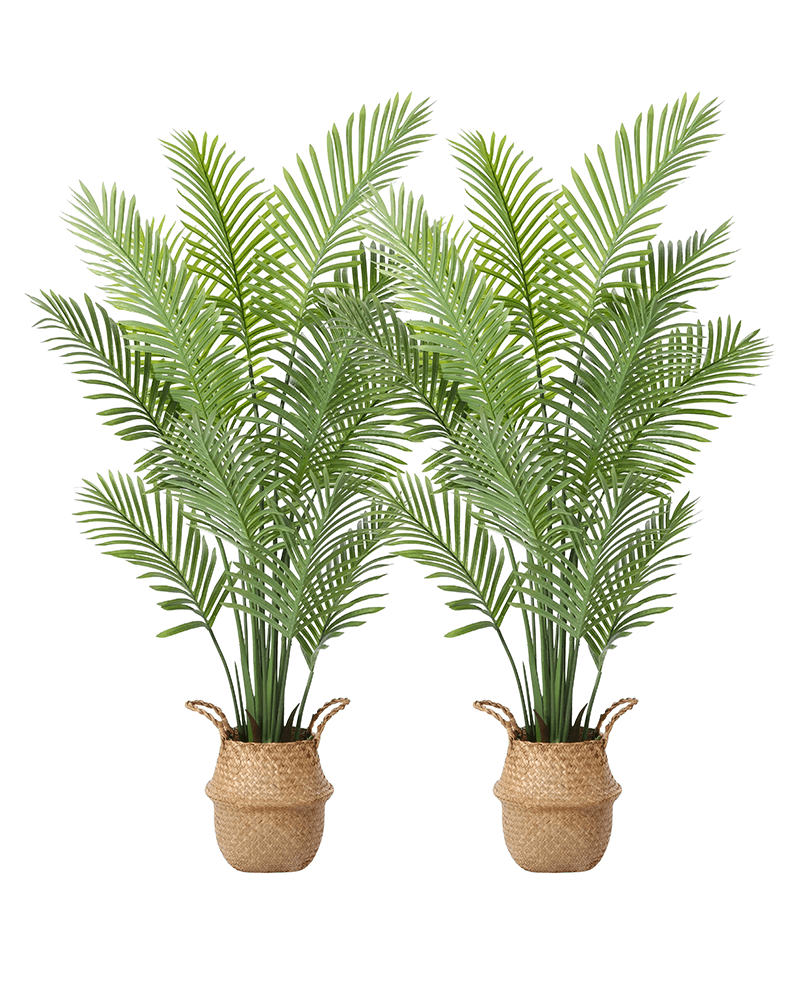 2 Pack Artificial Tree 5 Feet Faux Green Areca Palm Plant With Woven Seagrass