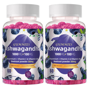 2 Pack Ashwagandha Gummies 1000mg & Vitamin D3 Gummies 120 Count Organic Root Extract Stress Relief Sleep Support(Non-GMO, Sugar Free & Gluten Free)