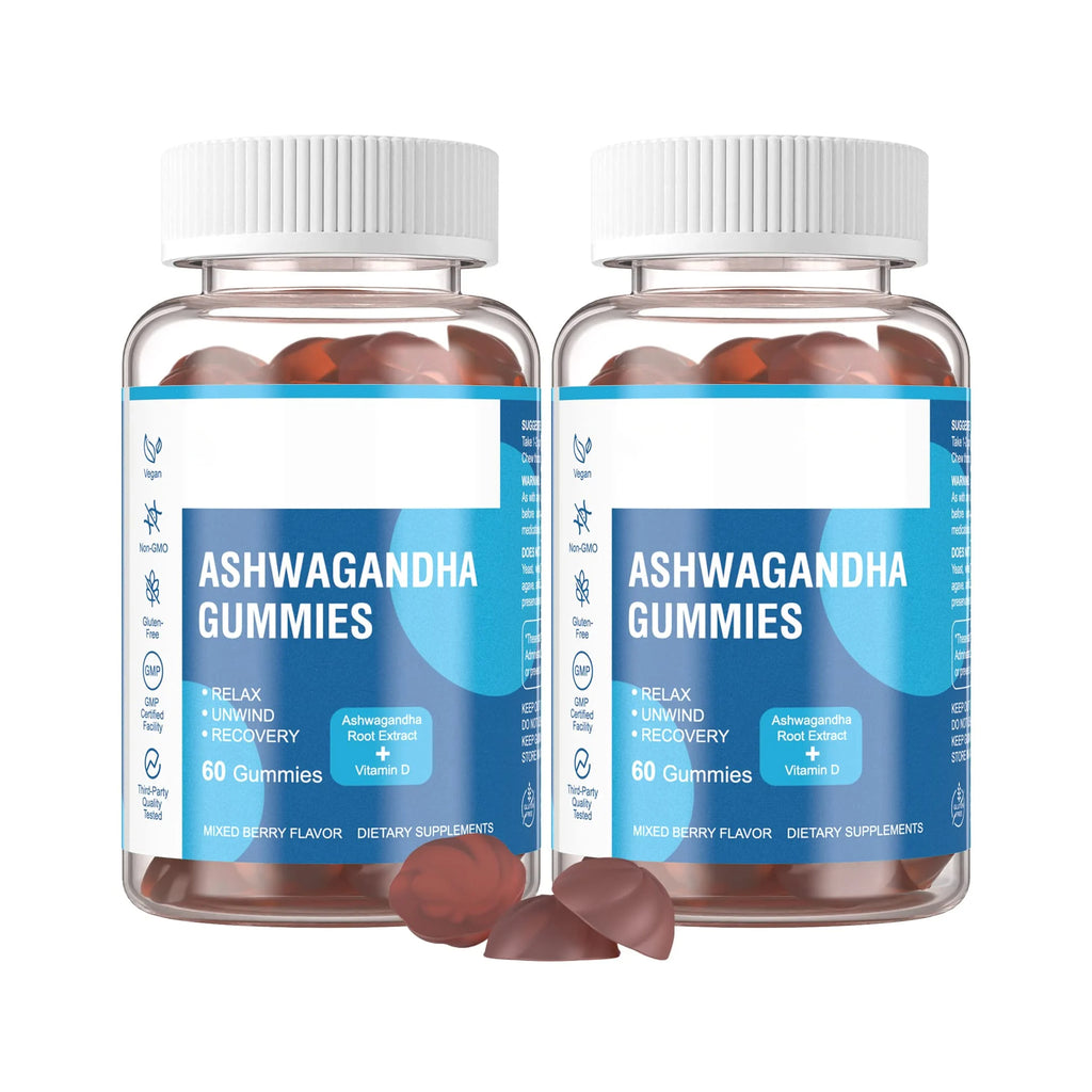 2 Pack Ashwagandha Gummies & Vitamin D3 Gummies Organic Aswangdha Supplement for Improve Sleep, Stress Relief & Mood Calm (Non-GMO, Gluten-Free & Sugar Free)