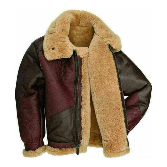 Men's Aviator George Faux Shearling Bomber Leather Jacket