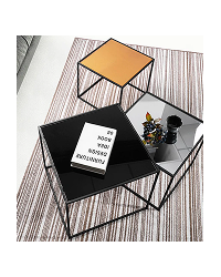 3-Piece, Mirror Top, Nesting Coffee Table Set In Black Steel Tube