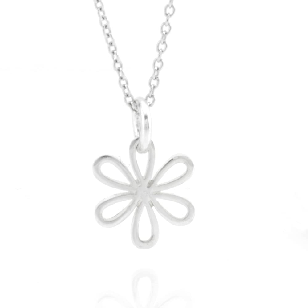 Sterling Silver Tiny Daisy Flower Charm Necklace, 18"