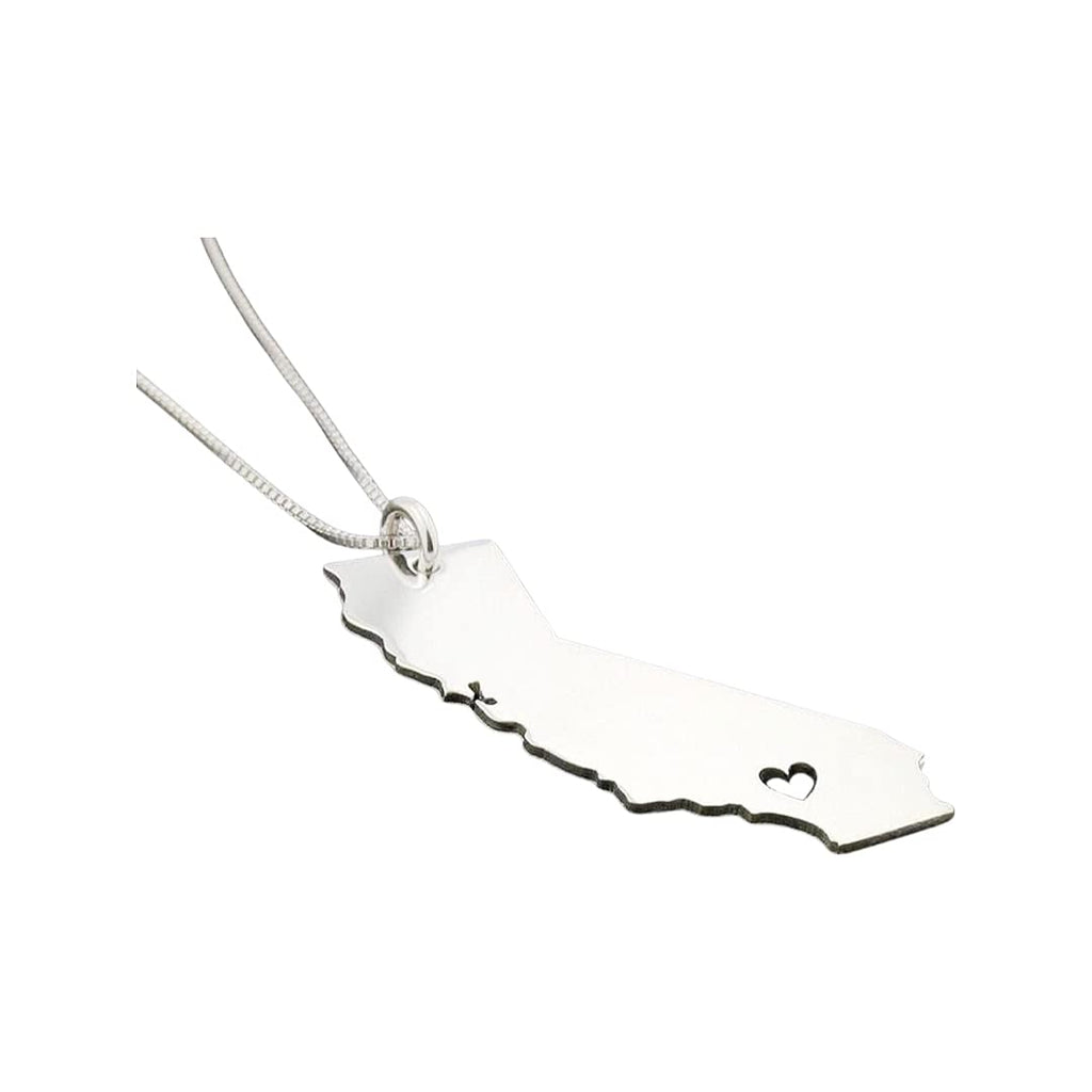 California State Necklace sterling silver Bright Satin Finish Love My state necklace with heart - Italian chain personalized and engrave Best Gift
