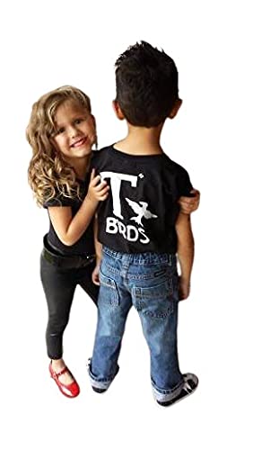 T Birds t-shirt child boys shirt Greaser Black Shirt Tshirt black lightning rocker 1950s 50s movie 18M to Youth XL sock hop dance music