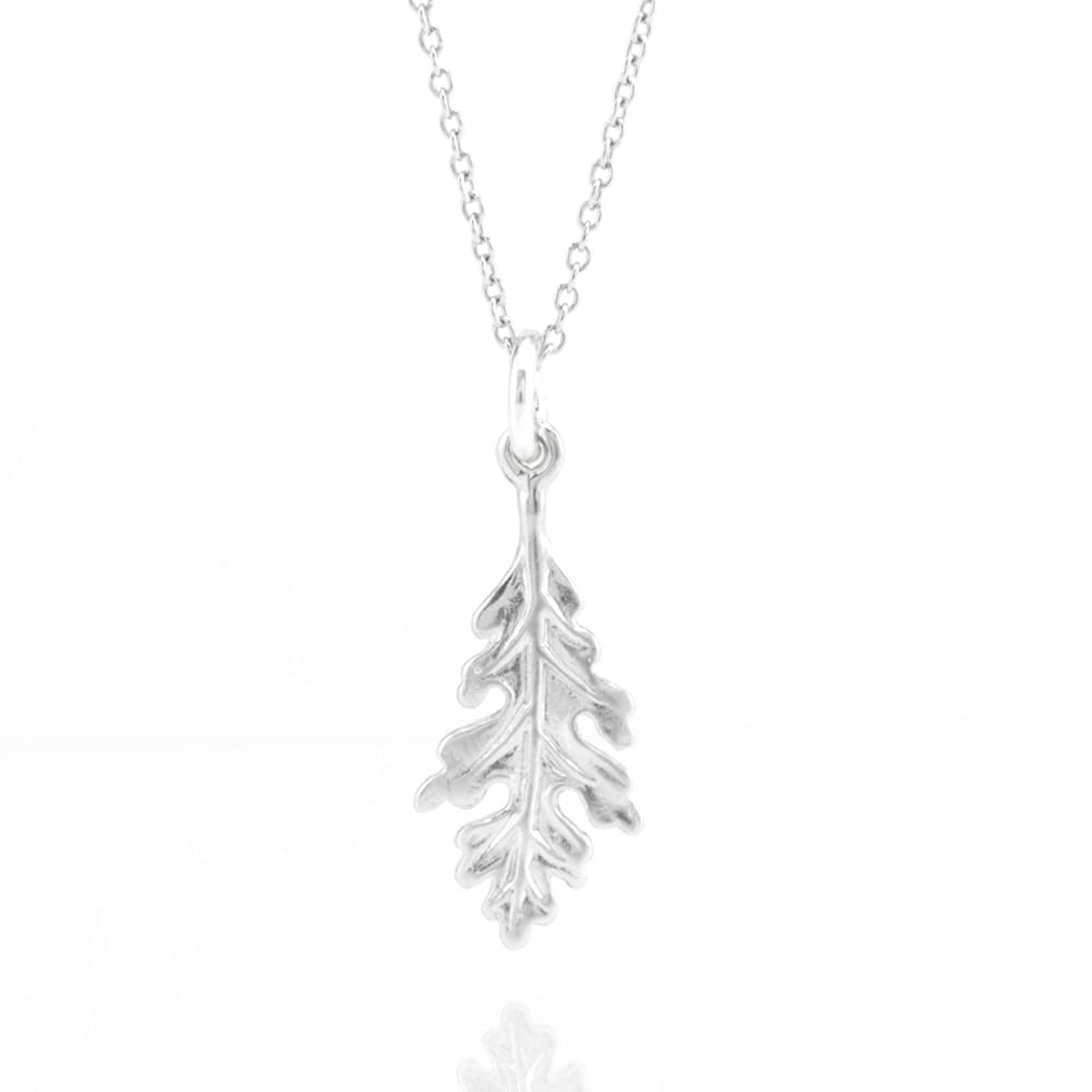 Sterling Silver Tiny Oak Leaf Charm Necklace, 18"