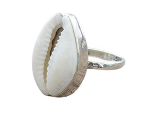 Avicrafts cowrie Shell 925 Sterling Silver Ring - Adjustable Boho Beach Summer Gypsy Tribal Handmade Ring