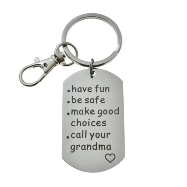 MOM & THREE DAUGHTERS Call Your Grandma Engraved Keychain in Stainless Steel | Gift for Grandchild | 50mm x 28mm Tag