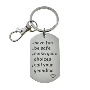 MOM & THREE DAUGHTERS Call Your Grandma Engraved Keychain in Stainless Steel | Gift for Grandchild | 50mm x 28mm Tag