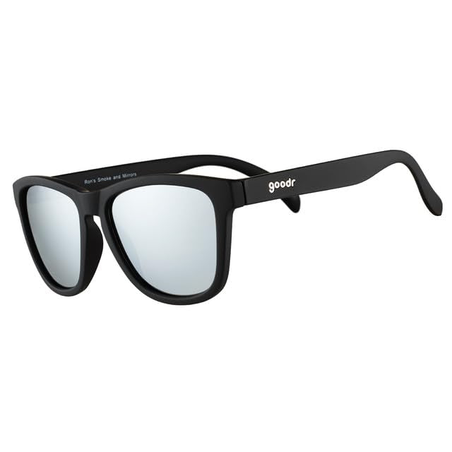 goodr Ron's Smoke and Mirrors Polarized Sunglasses, Limited Edition, Medium Sized (OG), Black Solid Frame with Silver Mirrored Reflective Lenses, UV400 Protection, No Slip, No Bounce