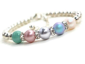 Sterling Silver Birthstone Bracelets for Women Mom Pearl Birthstone Mothers Day Christmas Gift for Her Jewelry Grandma Bracelet with Birthstones Grandmother Nana Customized