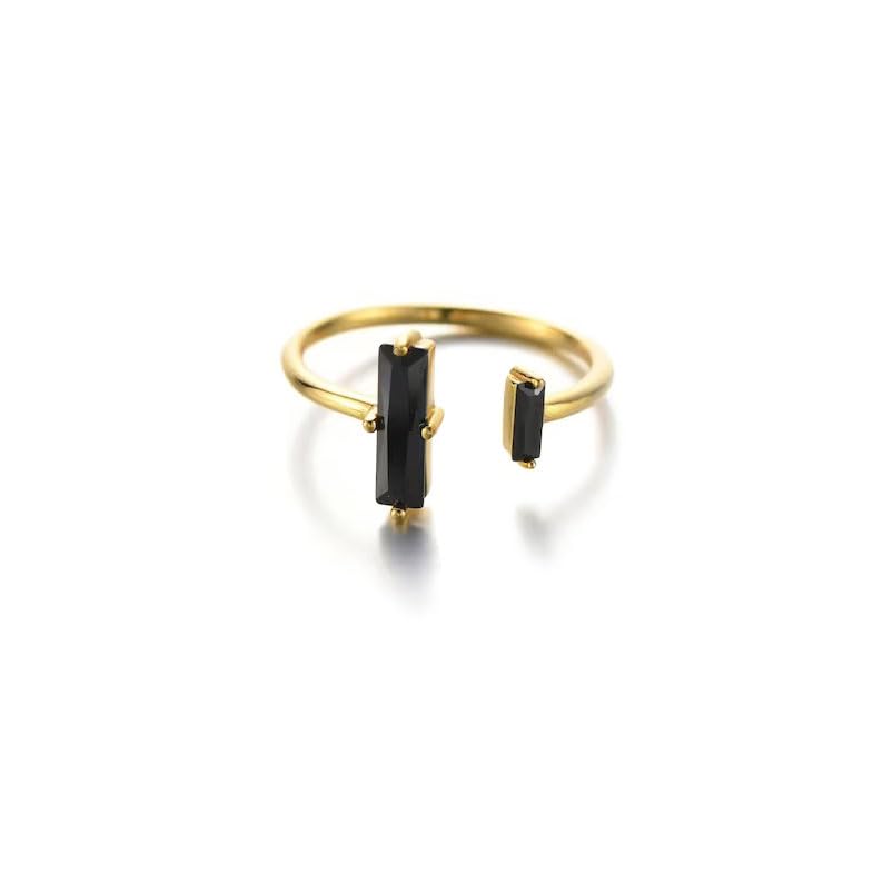 SofiacCeations Handmade Obsidian Ring, Obsidian Bar Ring, 18K Gold Dainty Minimalist Ring, Cuff Adjustable Reiszable Ring, Healing Protection Ring, Fits US Sizes 5–12