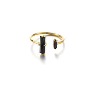 SofiacCeations Handmade Obsidian Ring, Obsidian Bar Ring, 18K Gold Dainty Minimalist Ring, Cuff Adjustable Reiszable Ring, Healing Protection Ring, Fits US Sizes 5–12
