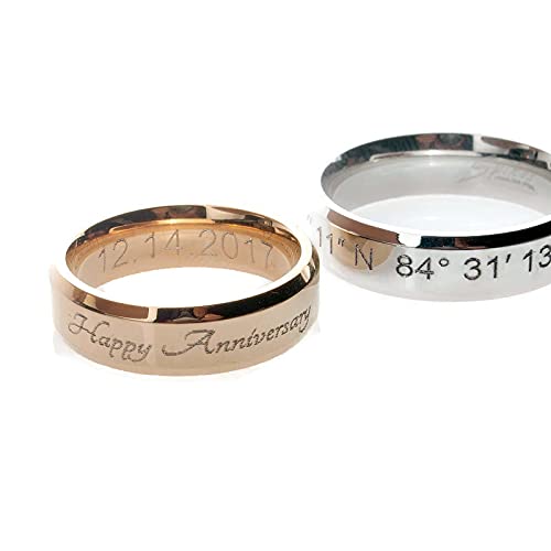 Petite Boutique Coordinate Personalized Gift Ring Stainless Steel Beveled Edge Flat Band Ring Silver Gold mothers day gifts for mom