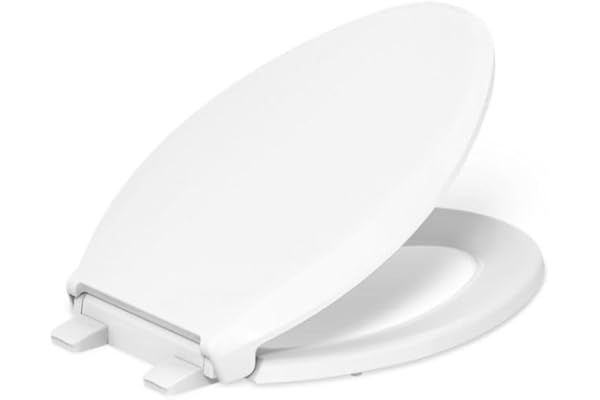KOHLER 4636-RL-0 Cachet ReadyLatch Elongated Toilet Seat Slow Close, Soft Close Toilet Seat Quiet Lid, Contoured Grip-Tight Bumpers Installation Hardware, Apartment Essentials, White