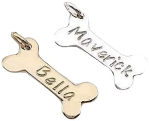 Personalized Dog Bone Charm in Gold or Silver, Name Bracelet or Necklace Add a Charm, Loss of Pet Memorial Gift