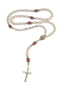 Personalized with Name Rosary Beads Crucifix * Prayer Meditation Beads * Jesus * Baptism * Christening * Communion * White beads with the accent color of your choice