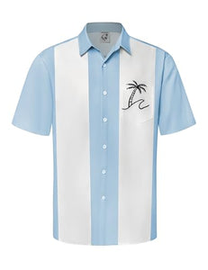 Hardaddy Men's Vintage Bowling Shirt Short Sleeve Button Down Hawaiian Summer Beach Printed Casual Shirts Blue-10 M