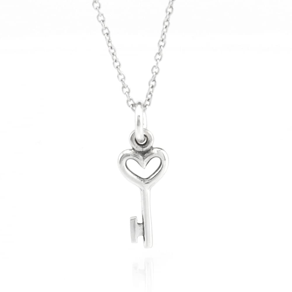 FLYINGTUTU Sterling Silver Tiny Heart Key Charm Necklace 18"