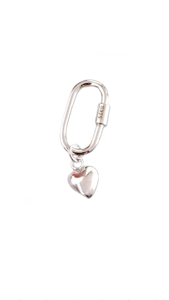 Genuine Solid Sterling Silver Carabiner, Versatile Clasp. Versatile Add-on, Mini Puffy Heart Charm