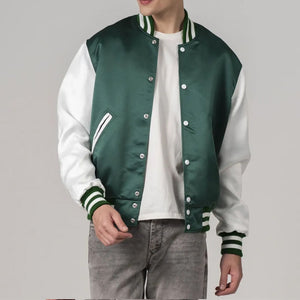 Kelly Green Satin Jacket with White Sleeves