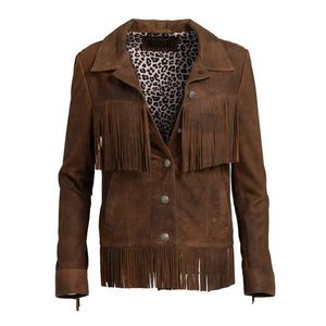 Women's Brown Lea Fringe Leather Jacket