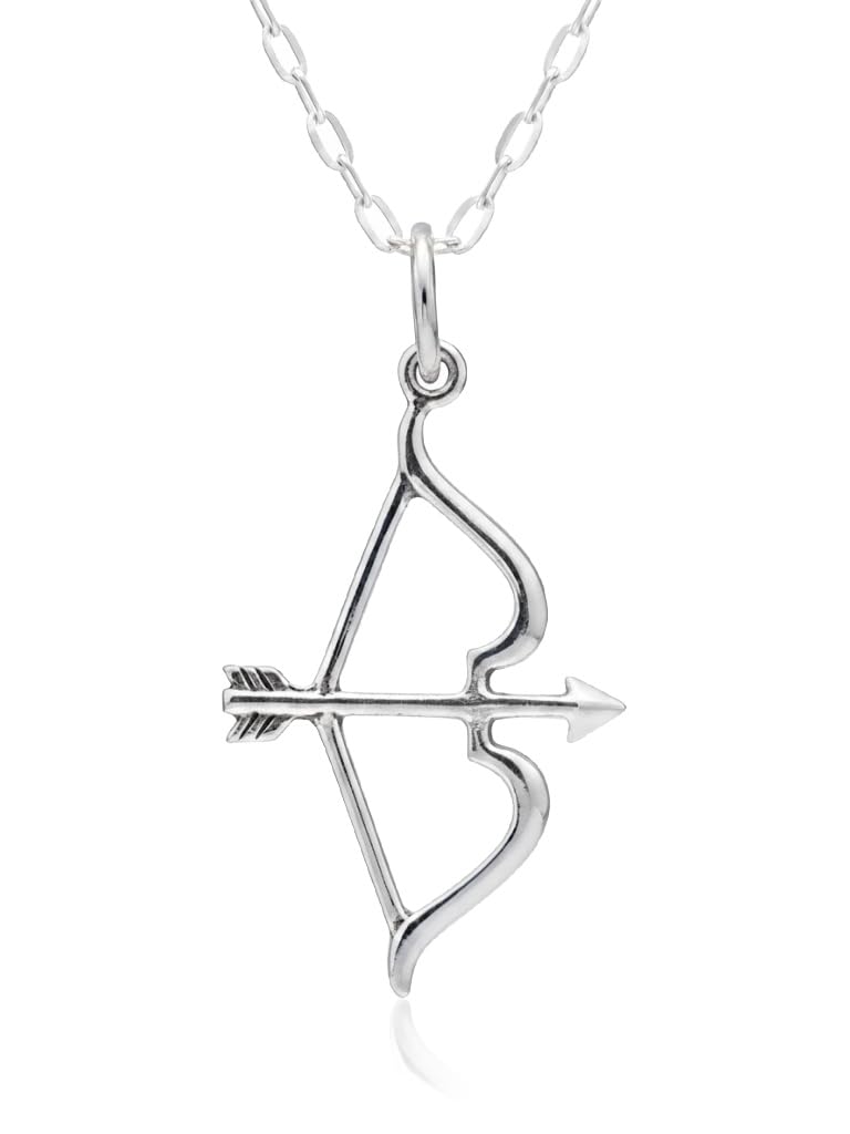 EnCharmed Sterling Silver Bow and Arrow Charm Necklace, Hunter Sagittarius Archer Pendant Jewelry