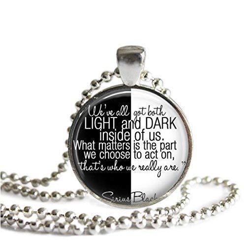 Harry Potter Sirius Black Light and Dark Quote 1 Inch Silver Plated Pendant 24 Inch Stainless Steel Ball Chain Necklace Hancrafted Fan Gift