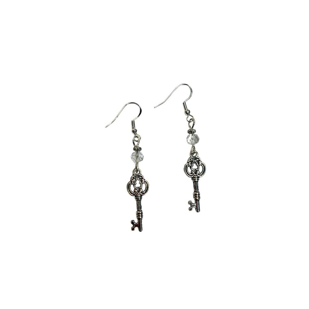 Key Charm Earrings with Clear Faceted Crystal Accent Beads on Sterling Silver Earwires, perfect for Kappa Kappa Gamma KKG Sorority