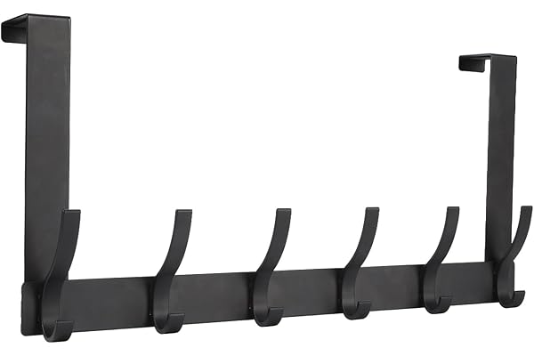 Optish Over The Door Hooks, Door Hanger Hooks for Hanging, Over The Doors Towel Racks for Bathroom with 12 Coat Hook, Coat Rack Dorm Essentials Bathroom Accessories?1 Pack, Black?