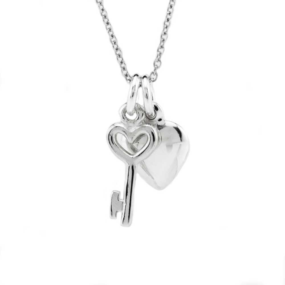 FLYINGTUTU Dainty Sterling Silver Tiny Heart Key and Tiny Puffed heart Heart Charm Necklace – 18" Romantic Pendant Jewelry for Women & Girls
