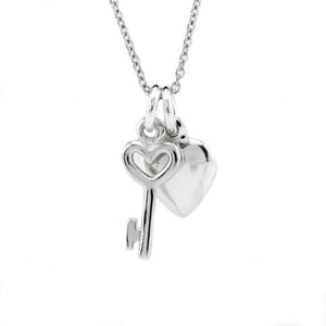 FLYINGTUTU Dainty Sterling Silver Tiny Heart Key and Tiny Puffed heart Heart Charm Necklace – 18" Romantic Pendant Jewelry for Women & Girls