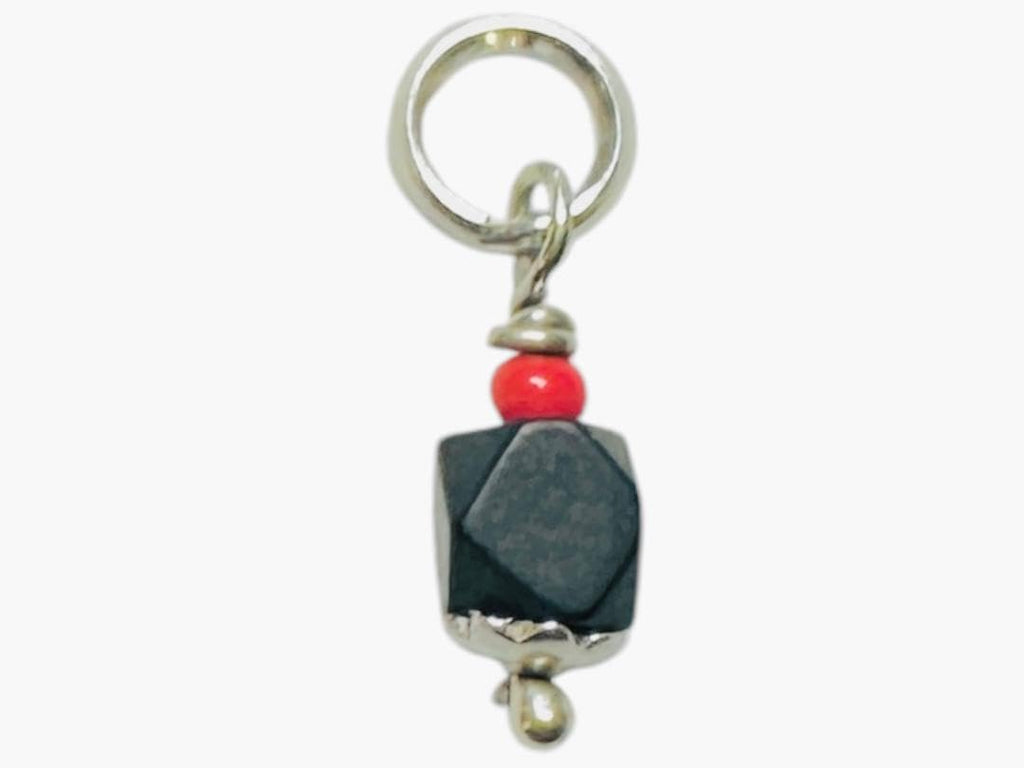 Sterling Silver 4mm Genuine Azabache Jet & Simulated Coral Charm