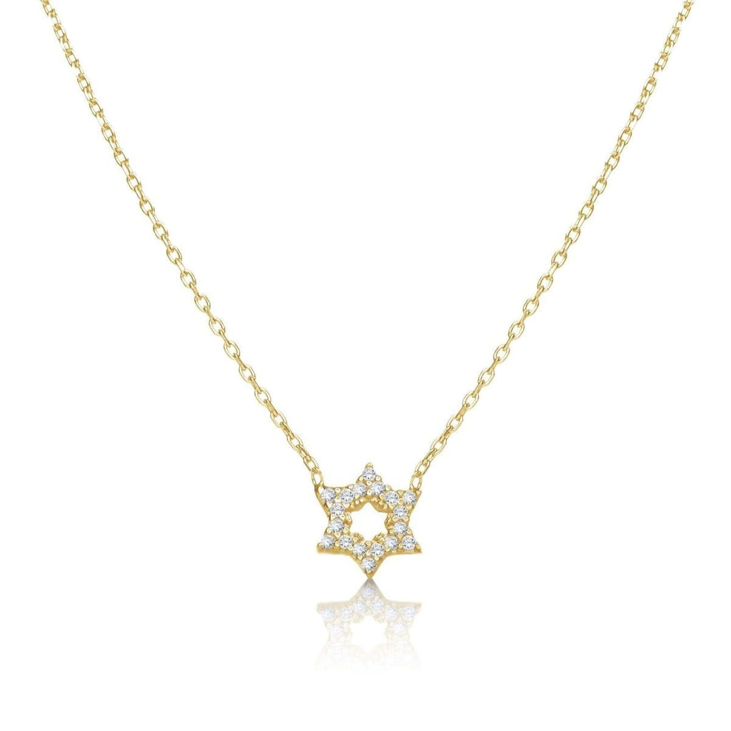 Alef Bet by Paula - Star of David Necklace, Petite Yellow Gold Jewish Jewelry for Women, Handmade Bat Mitzvah gift - Adjustable Judaica Jewelry with Pave Cubic Zirconia