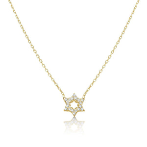 Alef Bet by Paula - Star of David Necklace, Petite Yellow Gold Jewish Jewelry for Women, Handmade Bat Mitzvah gift - Adjustable Judaica Jewelry with Pave Cubic Zirconia
